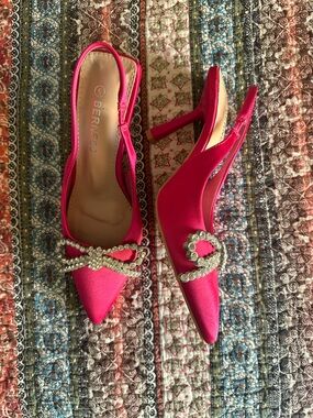 Bernice Fuchsia Crystal-Bow Slingback Heels